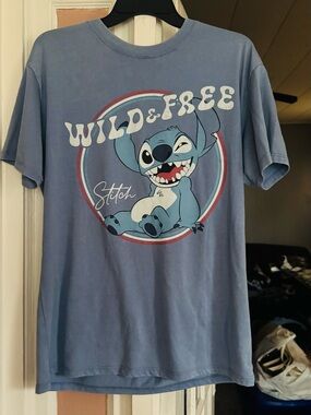 Disney Stitch 'Wild & Free' Light Blue Kids Short‑Sleeve Tee